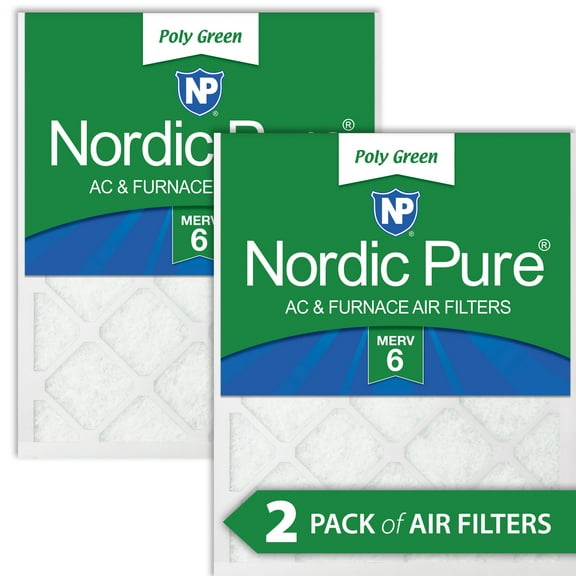 14x25x1 MERV 6 Poly Green AC Furnace Air Filter 2 Pack - Captures Dust/Pollen