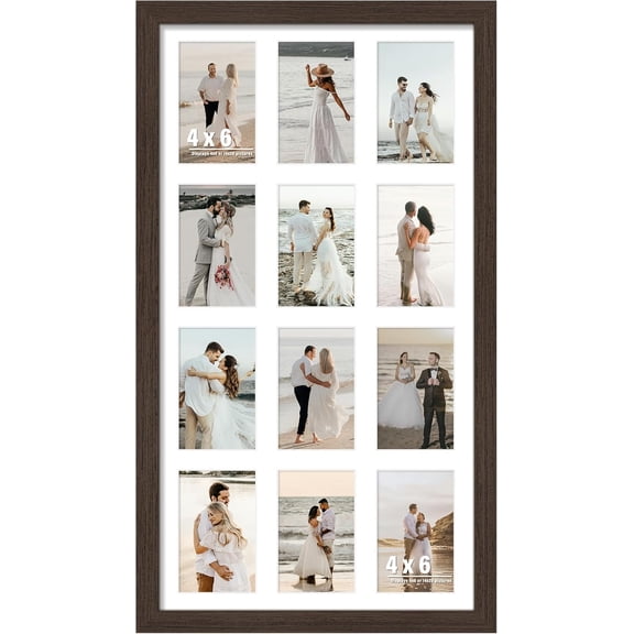 14x26 Collage Picture Frame 4x6 Collage Picture Frame Displays Twelve 4x6 inch Photos Available Horizontal Wall Mounting Display and Vertical Walnut