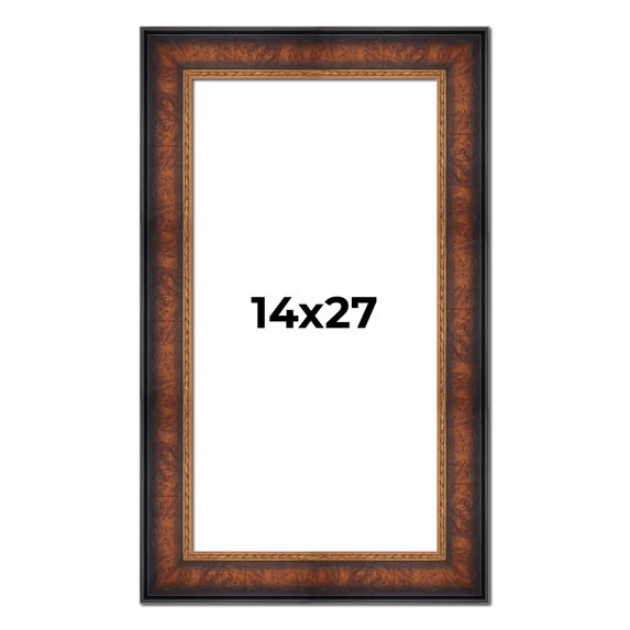 14x27 Frame Brown Walnut Gold Ornate Trim Solid Wood Plein Air Picture Frame | 3 Inch Moulding