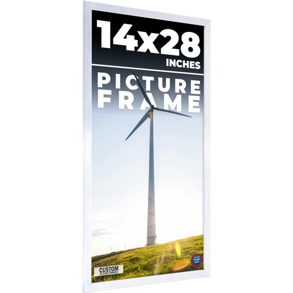 14x28 Frame Silver Stainless Steel Solid Wood Picture Frame | 0.75 Inch Moulding Width | Includes