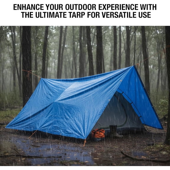 14x30 Blue Waterproof Tarp Heavy Duty 5 MIL Thick Outdoor Tarpaulin Cover - Multi Purpose Protection for Camping, Tent, Roof, Patio, Pool, Floor, Furniture, Boat, Truck Beds, Pack of 1