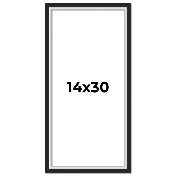 14x30 Frame Black & Silver Solid Wood Picture Frame Width 1.25 Inches | Interior Depth 0.75 Inches