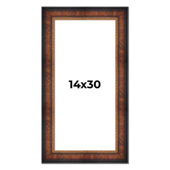 14x30 Frame Brown Walnut Gold Ornate Trim Solid Wood Plein Air Picture Frame | 3 Inch Moulding