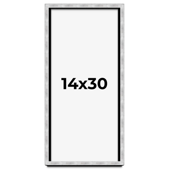 14x30 Frame Brushed Silver Solid Wood Picture Frame | 0.75 Inch Moulding Width | Rabbet Depth 0.75