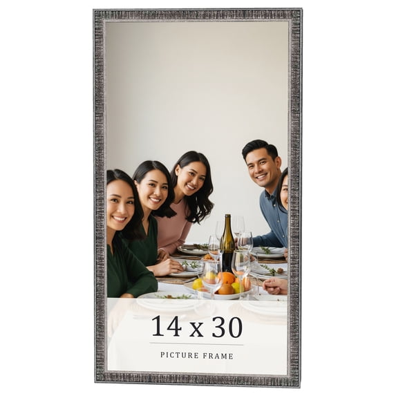 14x30 Frame Silver Grey Distressed Solid Wood Picture Frame | 0.75 Inch Moulding Width | Interior