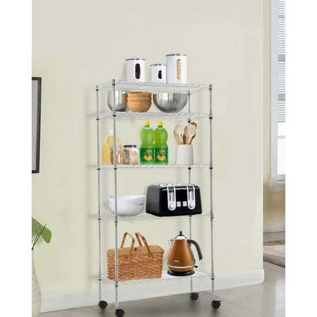14x30x60 Heavy Duty Wire Shelving Unit with Wheels 5 Tier Adjustable Metal Storage Rack for Garage Kitchen Office Chrome