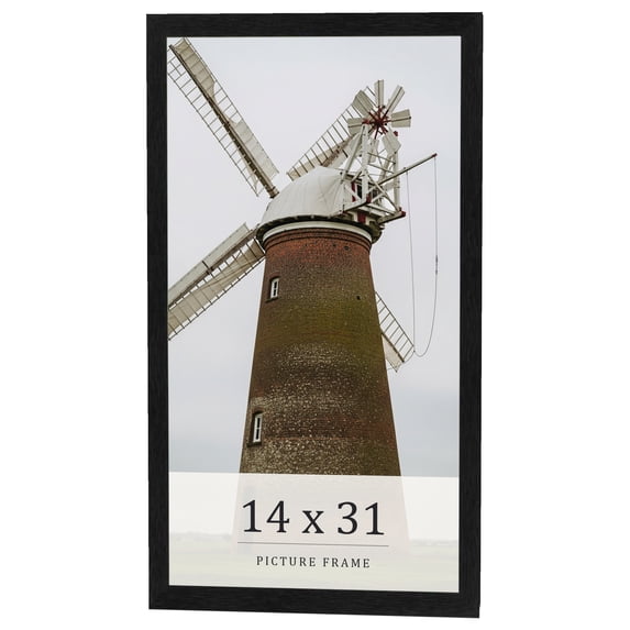 14x31 Frame Black Charcoal Grey Wood Textured Picture Frame | 0.75 Inch Moulding Width | Gunmetal
