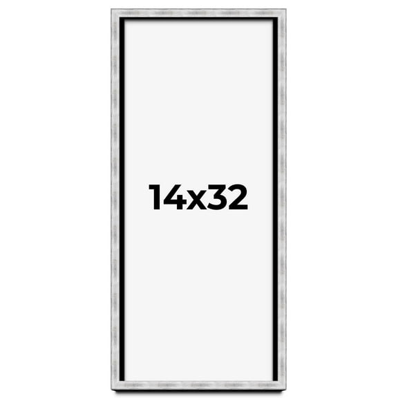 14x32 Frame Brushed Silver Solid Wood Picture Frame | 0.75 Inch Moulding Width | Rabbet Depth 0.75