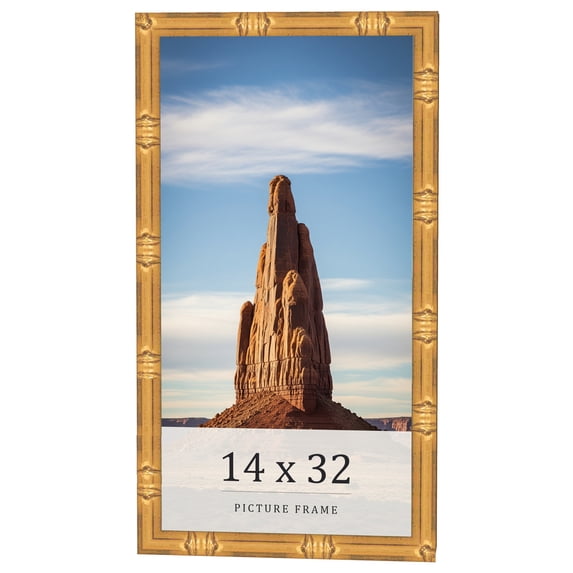 14x32 Frame Gold Bamboo Solid Wood Picture Frame | 1 Inch Moulding Width | Interior Frame Depth