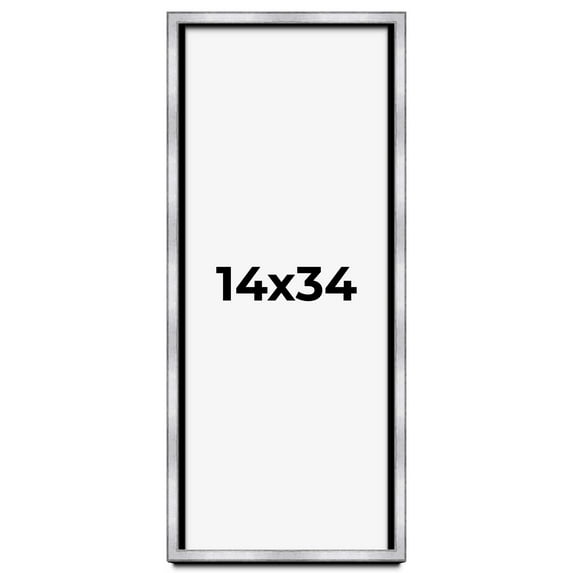 14x34 Shadow Box Frame Silver | 1.375 Inches Deep Real Wood Contemporary Shadowbox Display Frame |