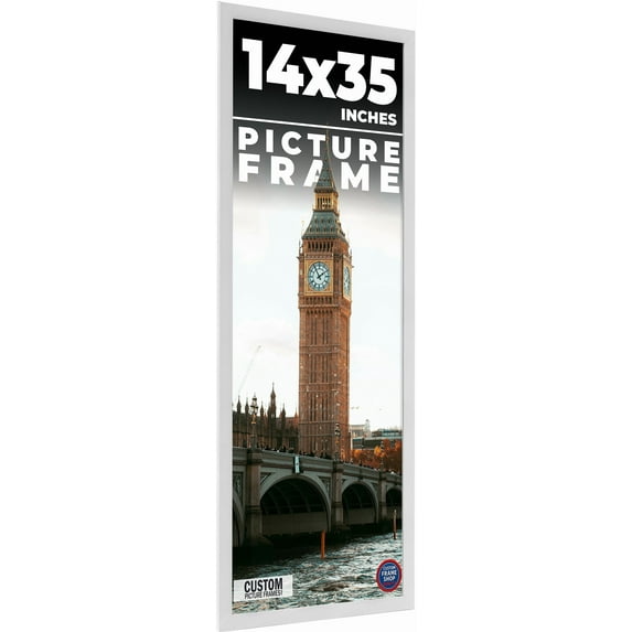 14x35 Frame White Solid Wood Picture Frame Includes UV Acrylic Shatter Guard Front, Acid Free Foam