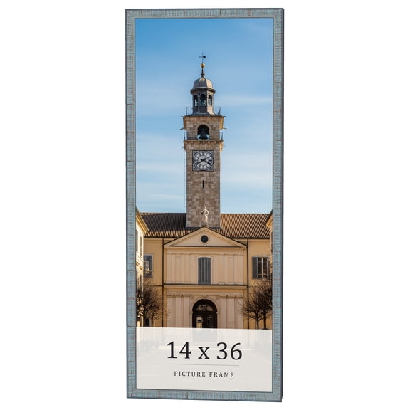 14x36 Frame Blue Scuffed Farm Board Solid Wood Picture Frame Width 0.75 Inches | Interior Depth 0.5