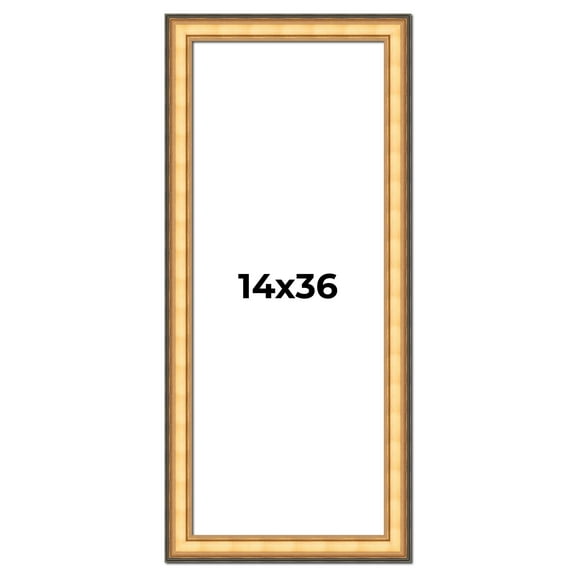 14x36 Frame Gold Plein Aire Solid Wood Picture Frame Width 2 Inches | Interior Frame Depth 0.5