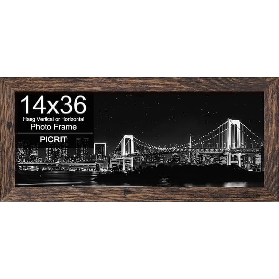 14x36 Poster Frame, Photo Frame for Wall Mounting, Rustic Brown