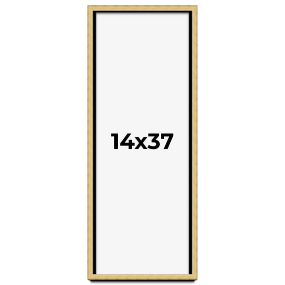 14x37 Shadow Box Frame Gold | 1.375 Inches Deep Real Wood Contemporary Shadowbox Display Frame | UV