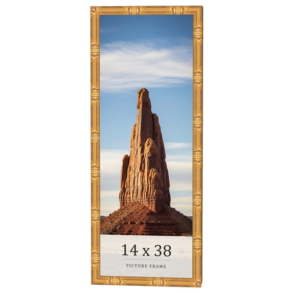 14x38 Frame Gold Bamboo Solid Wood Picture Frame | 1 Inch Moulding Width | Interior Frame Depth