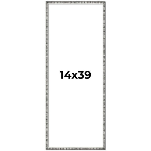 14x39 Frame Silver Grey Distressed Solid Wood Picture Frame | 0.75 Inch Moulding Width | Interior