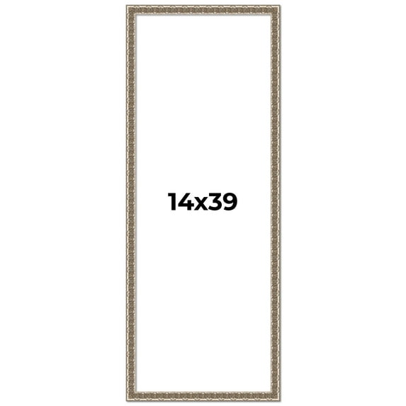 14x39 Frame Silver Versailles Ornate Solid Wood Picture Frame | 1 Inch Moulding Width | Interior