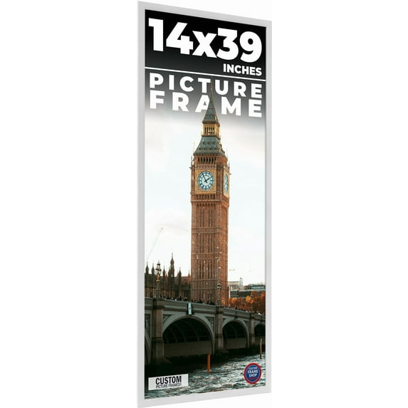 14x39 Frame White Solid Wood Picture Frame Includes UV Acrylic Shatter Guard Front, Acid Free Foam