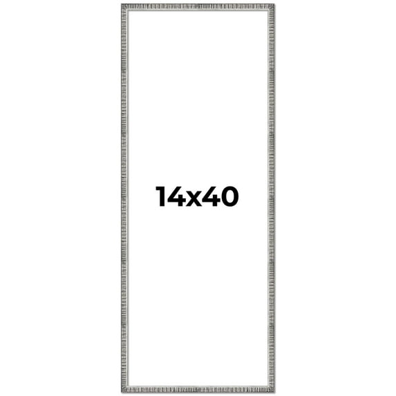14x40 Frame Silver Grey Distressed Solid Wood Picture Frame | 0.75 Inch Moulding Width | Interior