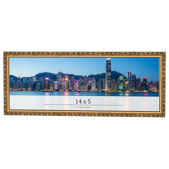 14x5 Frame Black & Gold Solid Wood Picture Frame Width 1.125 Inches | Interior Frame Depth 0.375