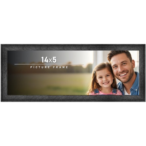 14x5 Frame Black Rustic Barnwood Solid Wood Picture Frame | 1.5 Inch Moulding Width | Includes UV