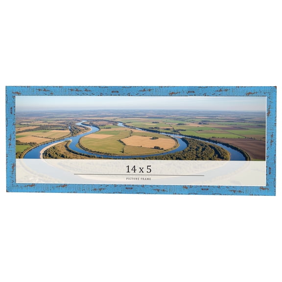 14x5 Frame Blue Solid Wood Picture Frame Width 1.125 Inches | Interior Frame Depth 0.5 Inches |
