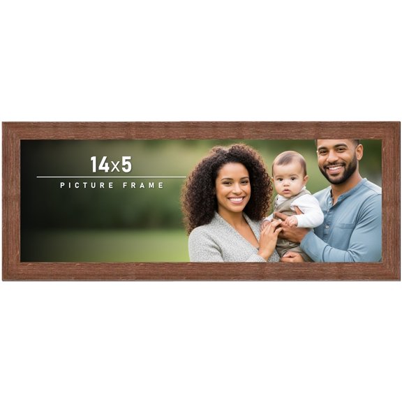 14x5 Frame Brown Distressed Barnwood Picture Frame | Rustic Farmhouse Photo Frame Includes UV