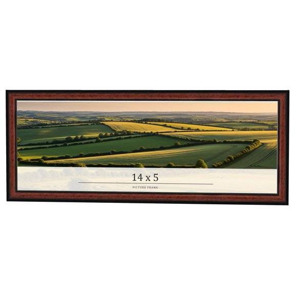 14x5 Frame Executive Brown Round Mahogany Finish Solid Wood Picture Frame | 1.25 Inch Moulding