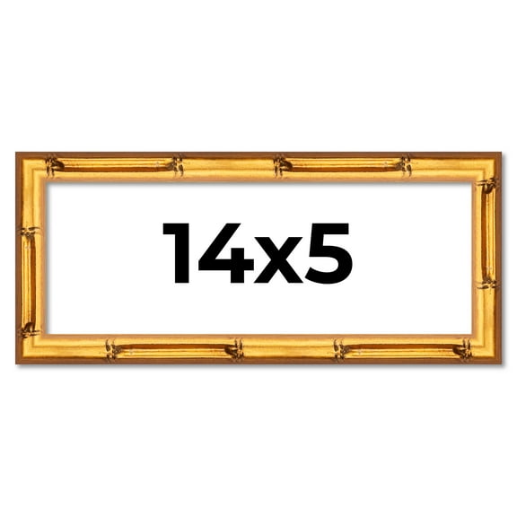 14x5 Frame Gold Bamboo Solid Wood Picture Frame | 0.75 Inch Moulding Width | Interior Frame Depth