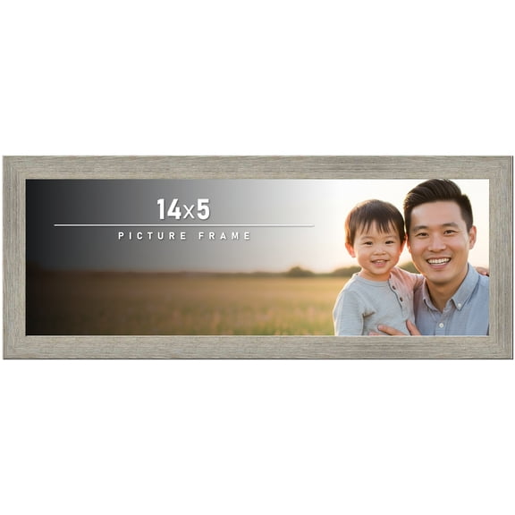 14x5 Frame Gray Barnwood Rustic Solid Wood Picture Frame | 1.5 Inch Moulding Width | Includes UV