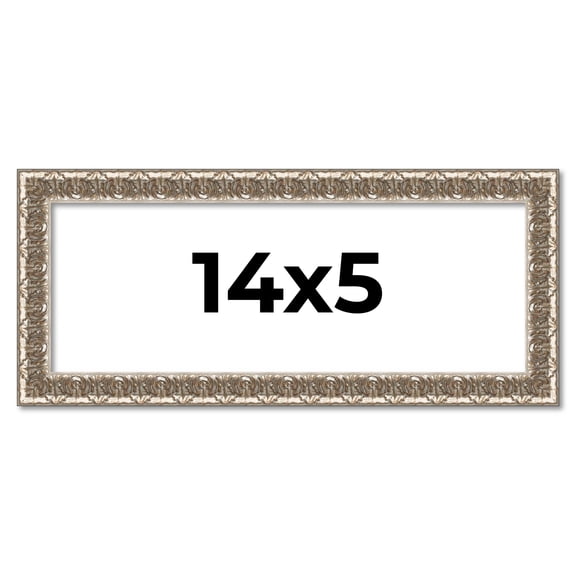 14x5 Frame Silver Versailles Ornate Solid Wood Picture Frame | 1 Inch Moulding Width | Interior