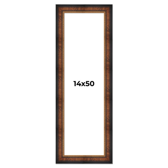 14x50 Frame Brown Walnut Gold Ornate Trim Solid Wood Plein Air Picture Frame | 3 Inch Moulding