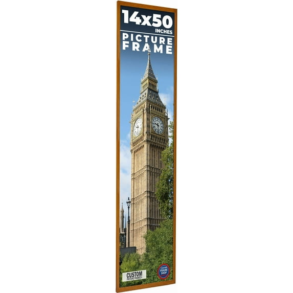 14x50 Honey Brown Real Wood Picture Frame Width 0.75 inches | Interior Frame Depth 0.5 inches |