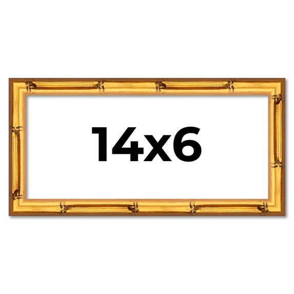 14x6 Frame Gold Bamboo Solid Wood Picture Frame | 1 Inch Moulding Width | Interior Frame Depth 0.75