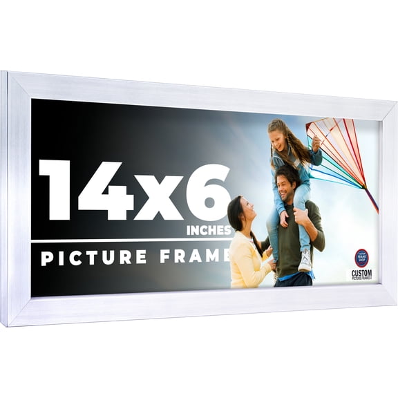 14x6 Frame Silver Stainless Steel Solid Wood Picture Frame | 0.75 Inch Moulding Width | Includes UV
