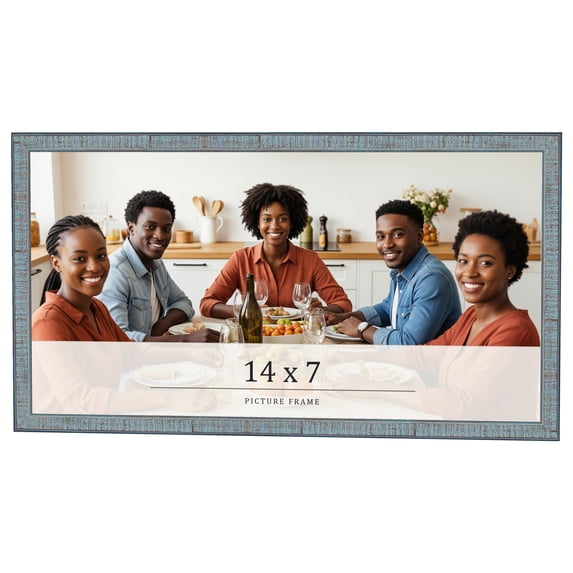 14x7 Frame Blue Scuffed Farm Board Solid Wood Picture Frame Width 0.75 Inches | Interior Depth 0.5