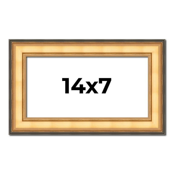 14x7 Frame Gold Plein Aire Solid Wood Picture Frame Width 2 Inches | Interior Frame Depth 0.5