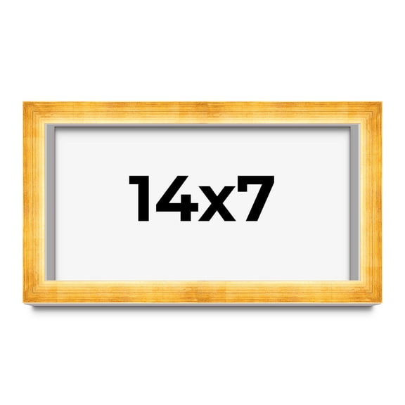 14x7 Shadow Box Frame Gold | 1.625 Inches Deep Real Wood Traditional Shadowbox Display Frame | UV