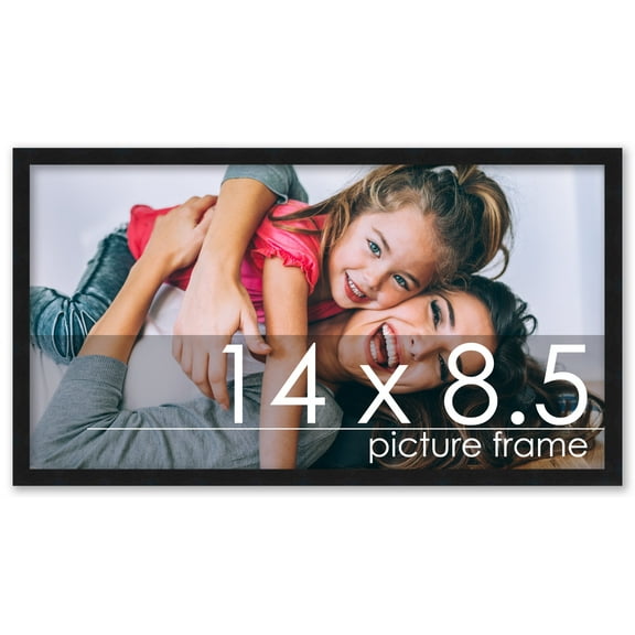 14x8.5 Black Wood Picture Frame - UV Acrylic, Foam Board Backing, Hanging Hardware