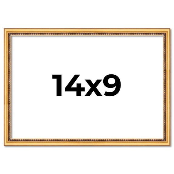 14x9 Frame Beaded Gold Solid Wood Picture Frame | 0.75 Inches Moulding Width | Liscio Oro