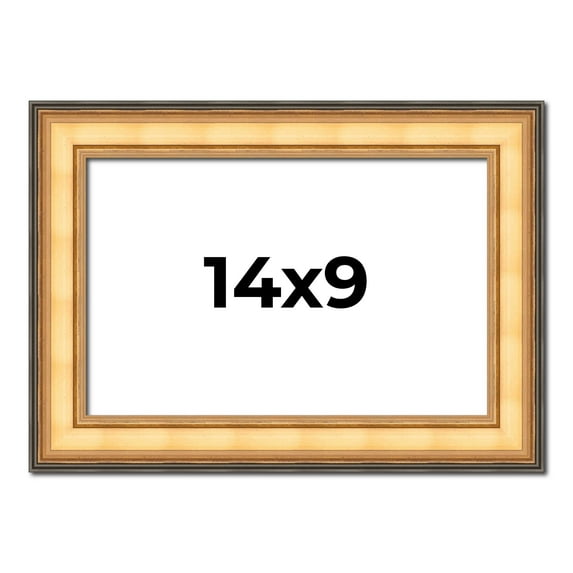 14x9 Frame Gold Plein Aire Solid Wood Picture Frame Width 2 Inches | Interior Frame Depth 0.5