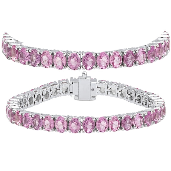 15.00 Carat (ctw) 10K White Gold Round Cut Real Pink Sapphire Ladies Tennis Bracelet 15 CT
