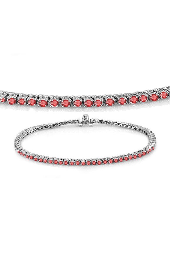 15.00 Carat (ctw) 10K White Gold Round Cut Real Ruby Ladies Tennis Bracelet 15 CT