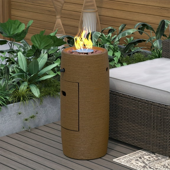 15,000 BTU Outdoor Propane Fire Pit - CSA Certified, Auto-Ignition, Tripod Base - Elegant Patio Heater for Deck, Garden & Poolside in Beige/Black/Brown