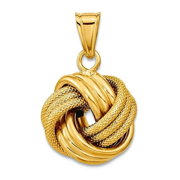 15.00mm 10k Solid Yellow Gold Polished Textured Love Knot Pendant Necklace Pendant for Women