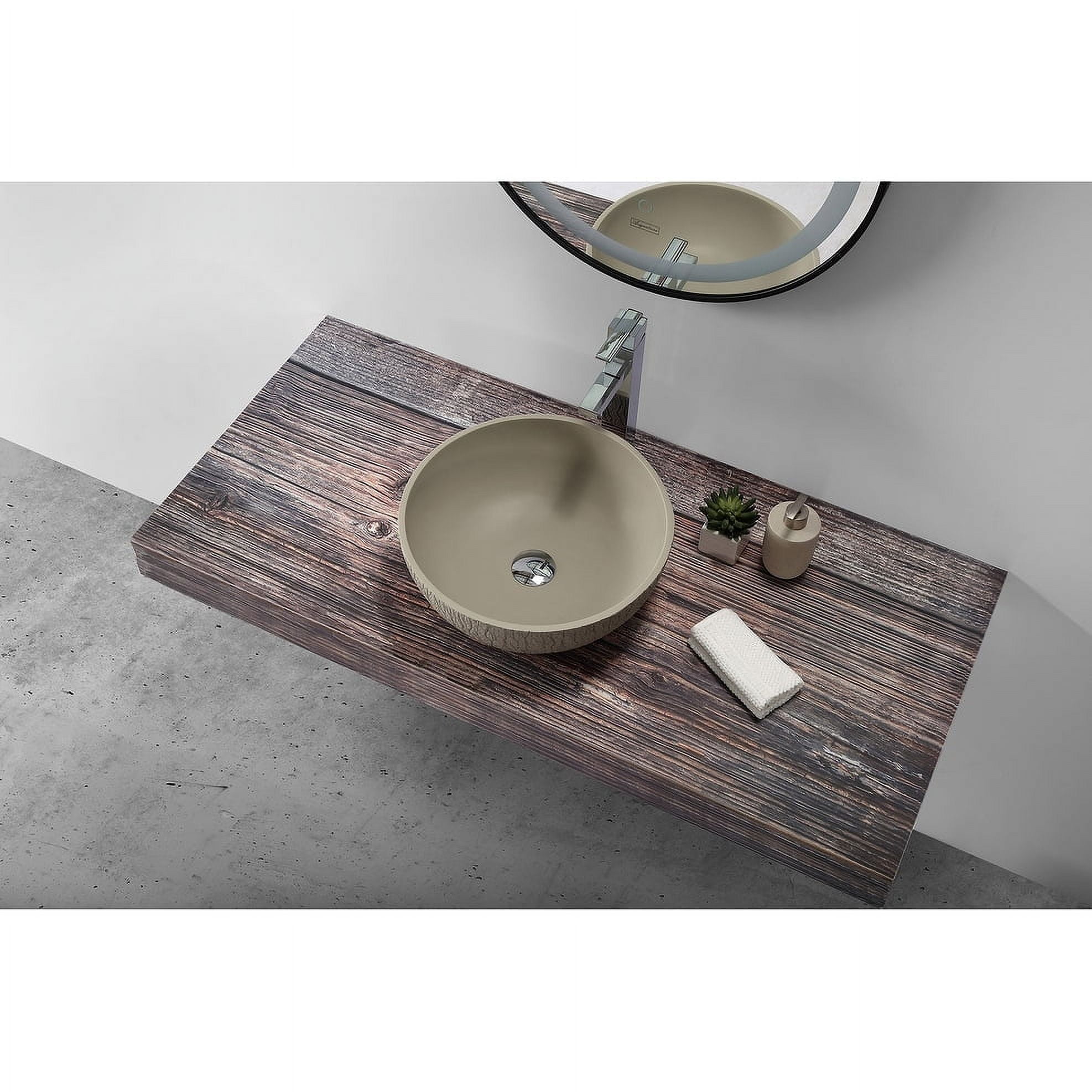 15.25 Inch Beige Stone Round Bathroom Vessel Sink
