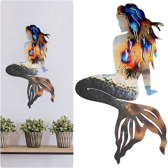 15.18.8 Inches Metal Crafts Mermaid Iron Crafts Metal Art Home Decoration Wall Mounted Decor Indoor Living Room Ornament Hanging Wall Art