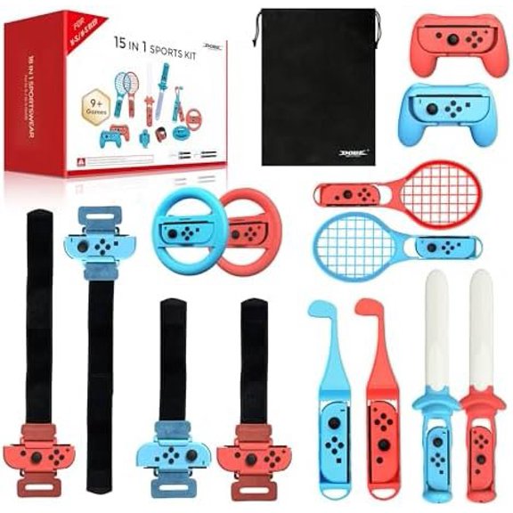 15 in 1 Accessories Bundle with Storage Bag Compatible with /OLED Joy-con, for Authentic Experience, Double Player, Family Gatherings, Social Icebreaker, Holiday Essentials Accessories Kit