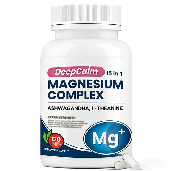 15 in 1 Magnesium Complex with Ashwagandha & L-Theanine | Extra Strength Magnesium Capsules with Vitamin D3 & Zinc | Supports Sleep, Calm Mood & Stress Relief | 120 Count